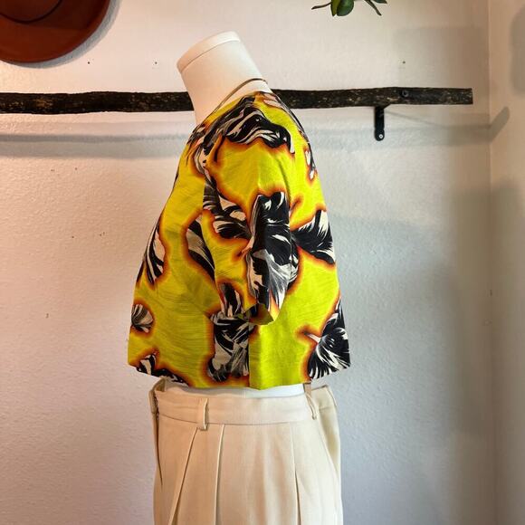 Jonathan Saunders 2014 Yellow Tulip Cropped Short Sleeve Zipper Back Top Size 6 - Picture 2 of 11